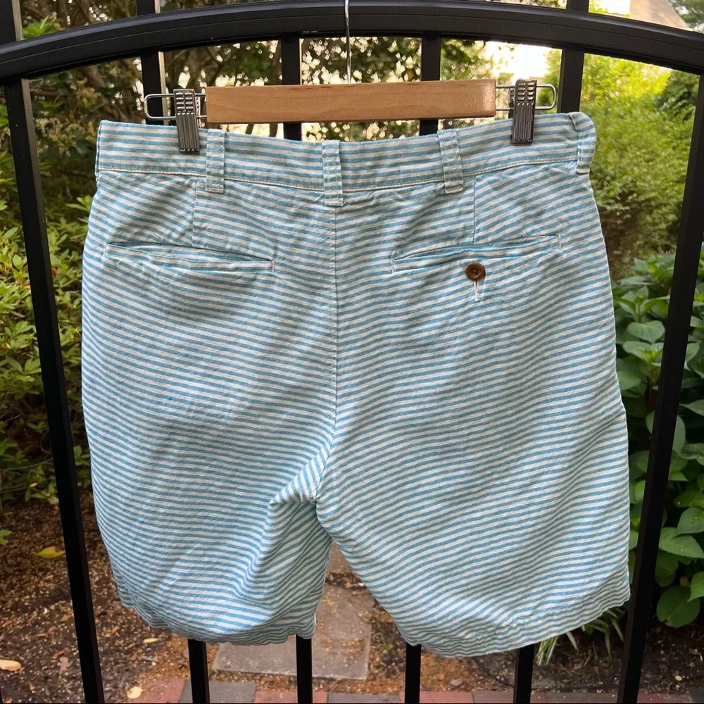 J.‎ Crew Striped 9” Inseam Stanton Shorts Linen Aqua Blue 30 Flat Front Beach